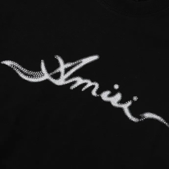 Style number: 693 P126 Fabric: 260g double yarn AMIRI 2025 spring and summer new logo round neck T-shirt high street men and women loose classic smoking letter short sleeves Color: black Size: S M L XL