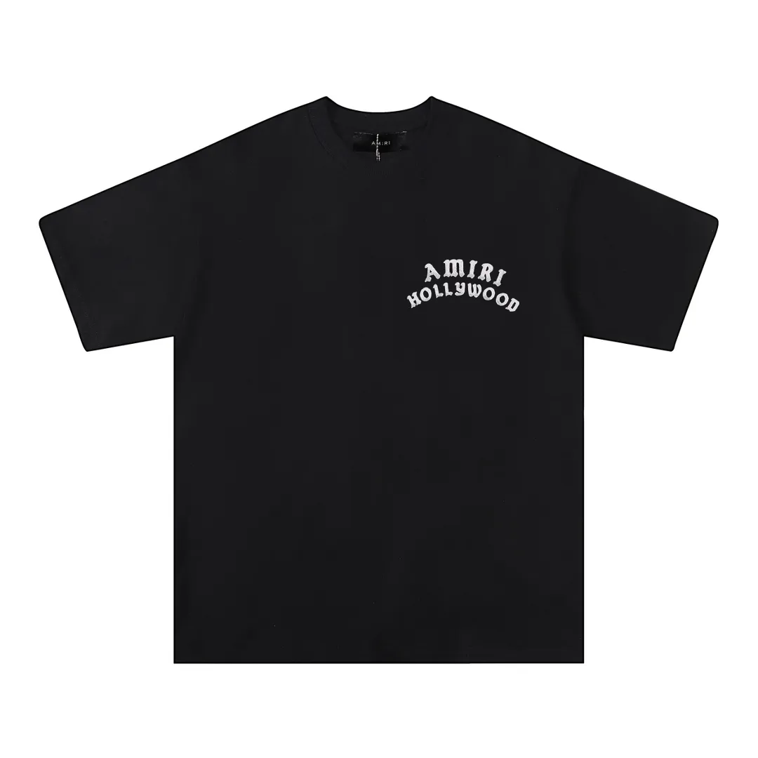 Style number: 749 P114 Fabric: 260g double yarn AMIRI 2025 spring and summer new logo round neck T-shirt high street men and women loose classic letter printed short sleeves Color: black. Apricot Size: S M L XL