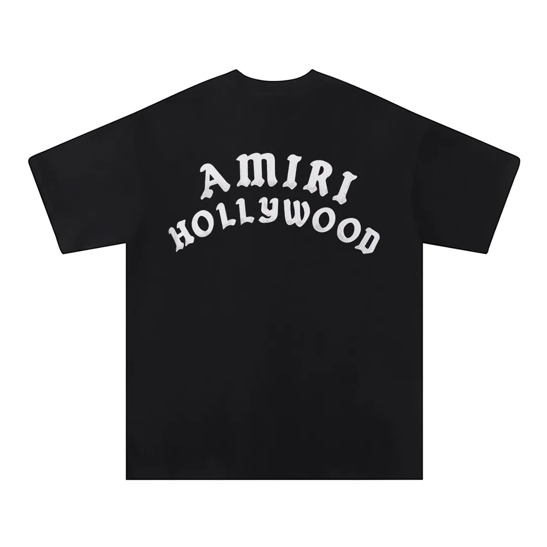 Style number: 749 P114 Fabric: 260g double yarn AMIRI 2025 spring and summer new logo round neck T-shirt high street men and women loose classic letter printed short sleeves Color: black. Apricot Size: S M L XL