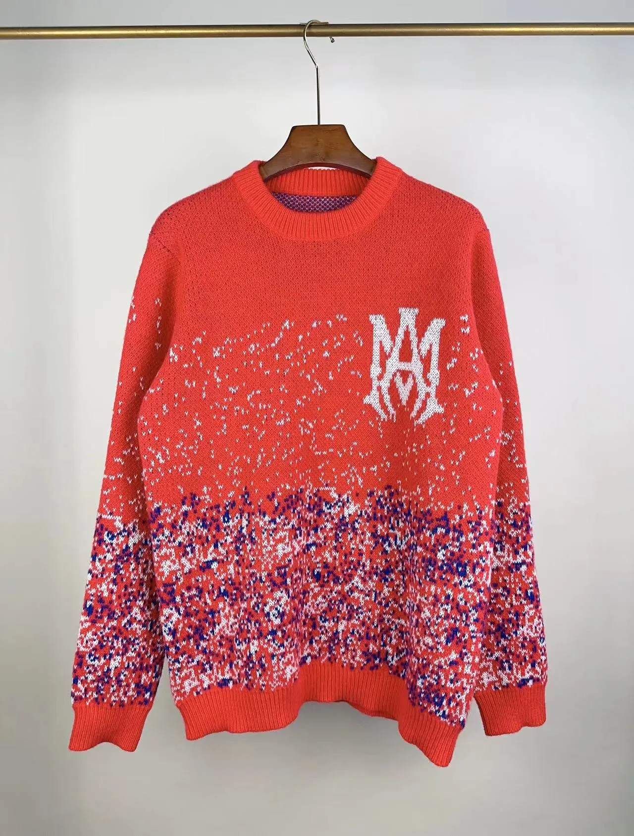 P240 🎉AMIRI wool sweater, star-filled Amiri exclusive logo jacquard on the front, letter logo jacquard on the back Color: Red Blue Size: S M L XL XXL