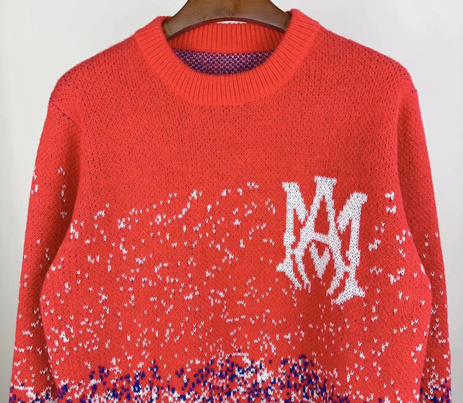 P240 🎉AMIRI wool sweater, star-filled Amiri exclusive logo jacquard on the front, letter logo jacquard on the back Color: Red Blue Size: S M L XL XXL