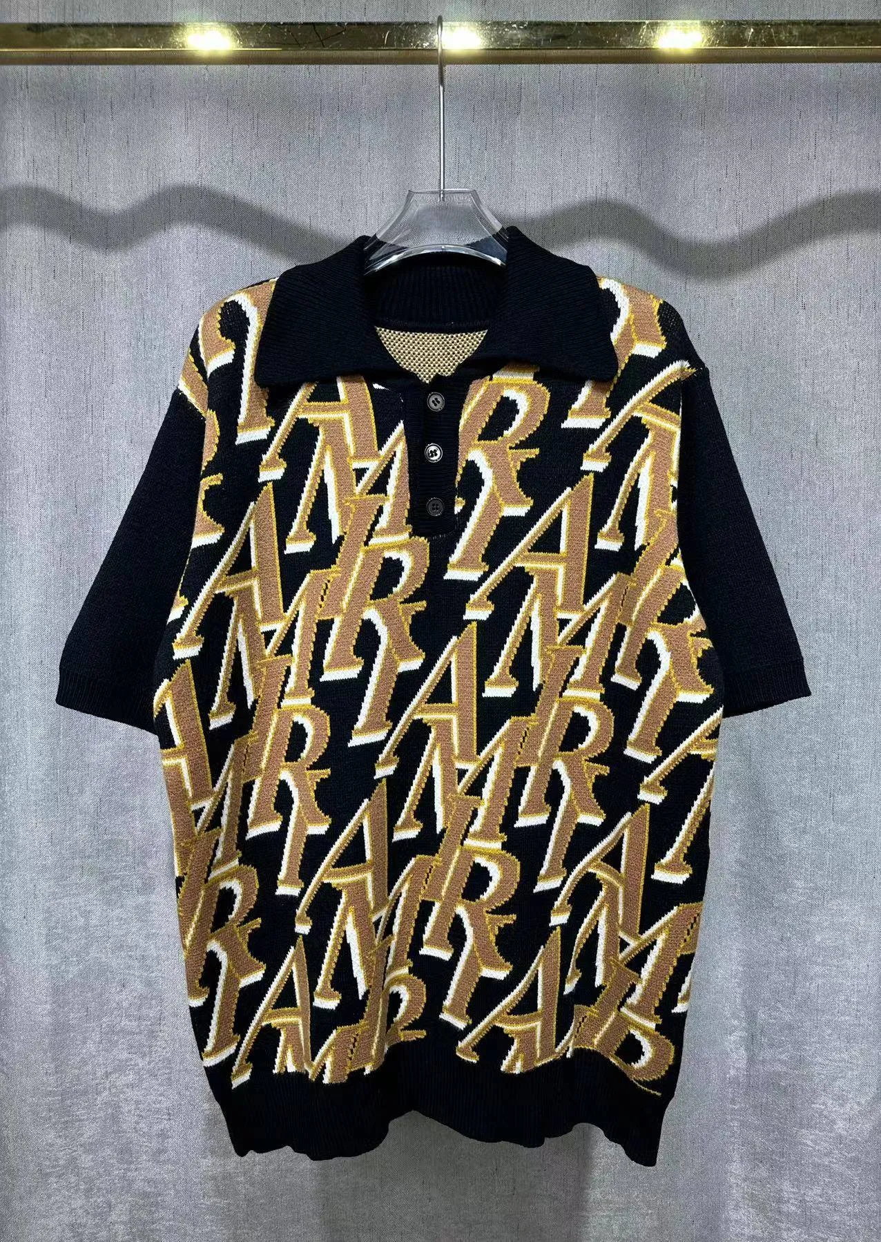 P240 🎉AMIRI new sweater short-sleeved POLO shirt, 🈵 letter 4️⃣ color jacquard craftsmanship, number: S M L XL XXL