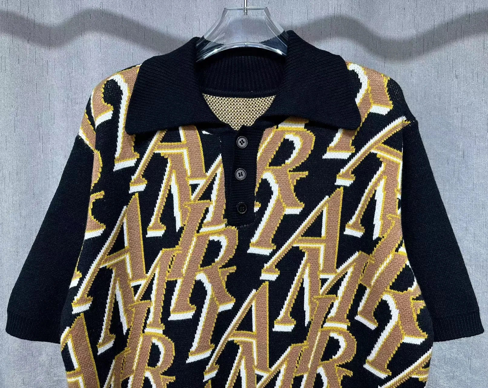 P240 🎉AMIRI new sweater short-sleeved POLO shirt, 🈵 letter 4️⃣ color jacquard craftsmanship, number: S M L XL XXL