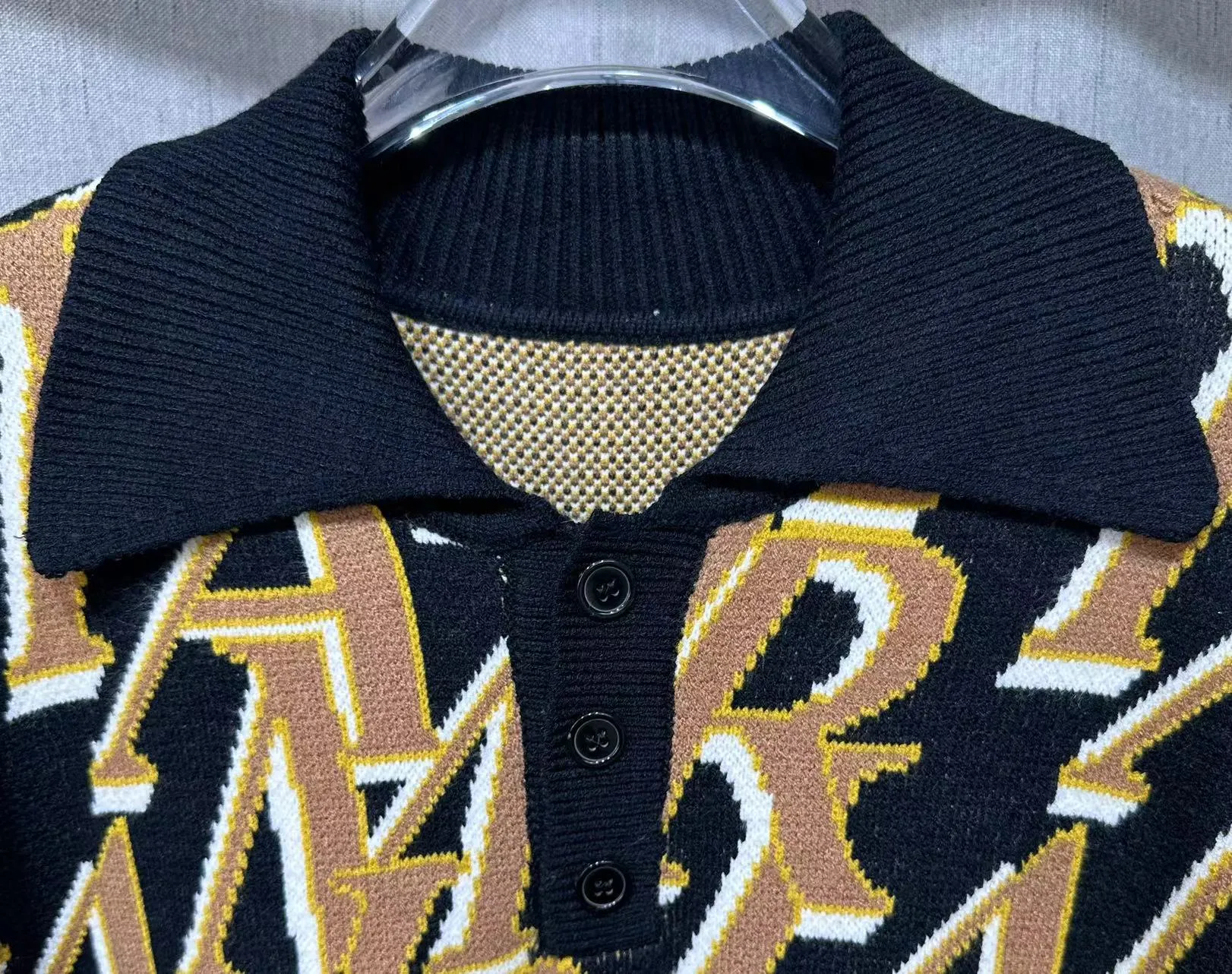 P240 🎉AMIRI new sweater short-sleeved POLO shirt, 🈵 letter 4️⃣ color jacquard craftsmanship, number: S M L XL XXL