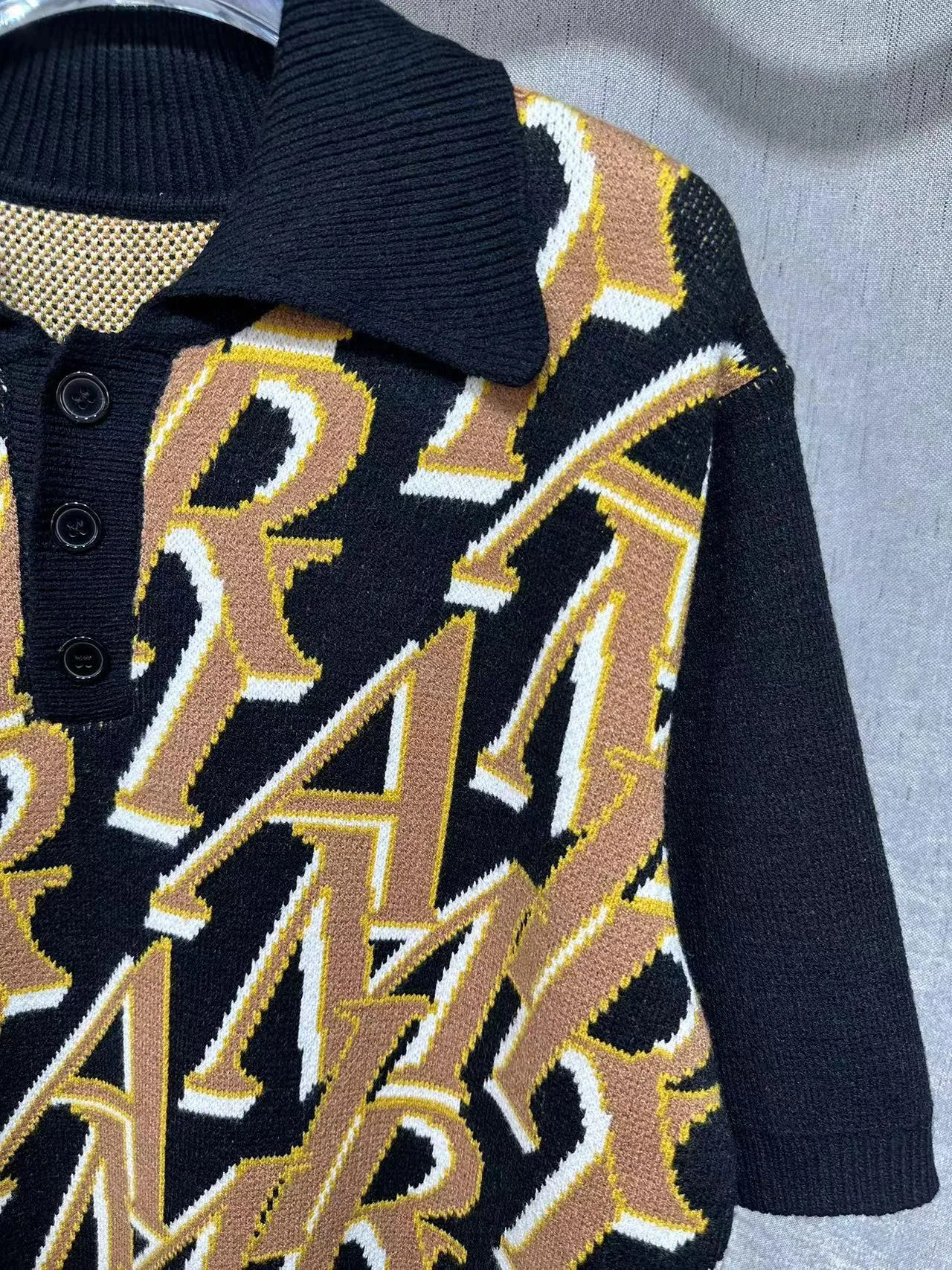 P240 🎉AMIRI new sweater short-sleeved POLO shirt, 🈵 letter 4️⃣ color jacquard craftsmanship, number: S M L XL XXL