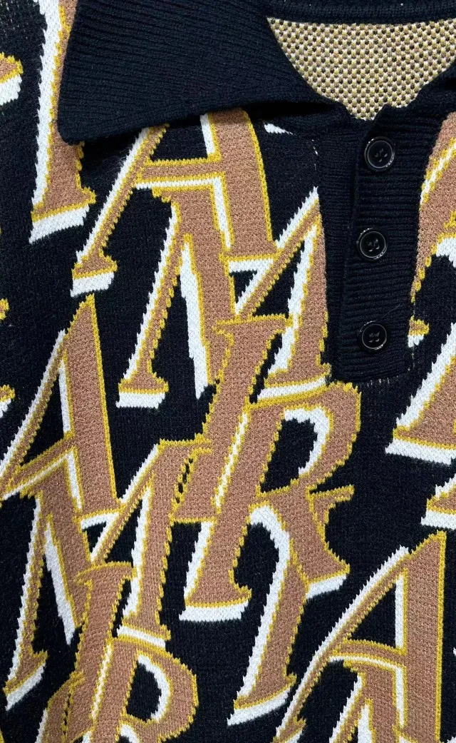 P240 🎉AMIRI new sweater short-sleeved POLO shirt, 🈵 letter 4️⃣ color jacquard craftsmanship, number: S M L XL XXL