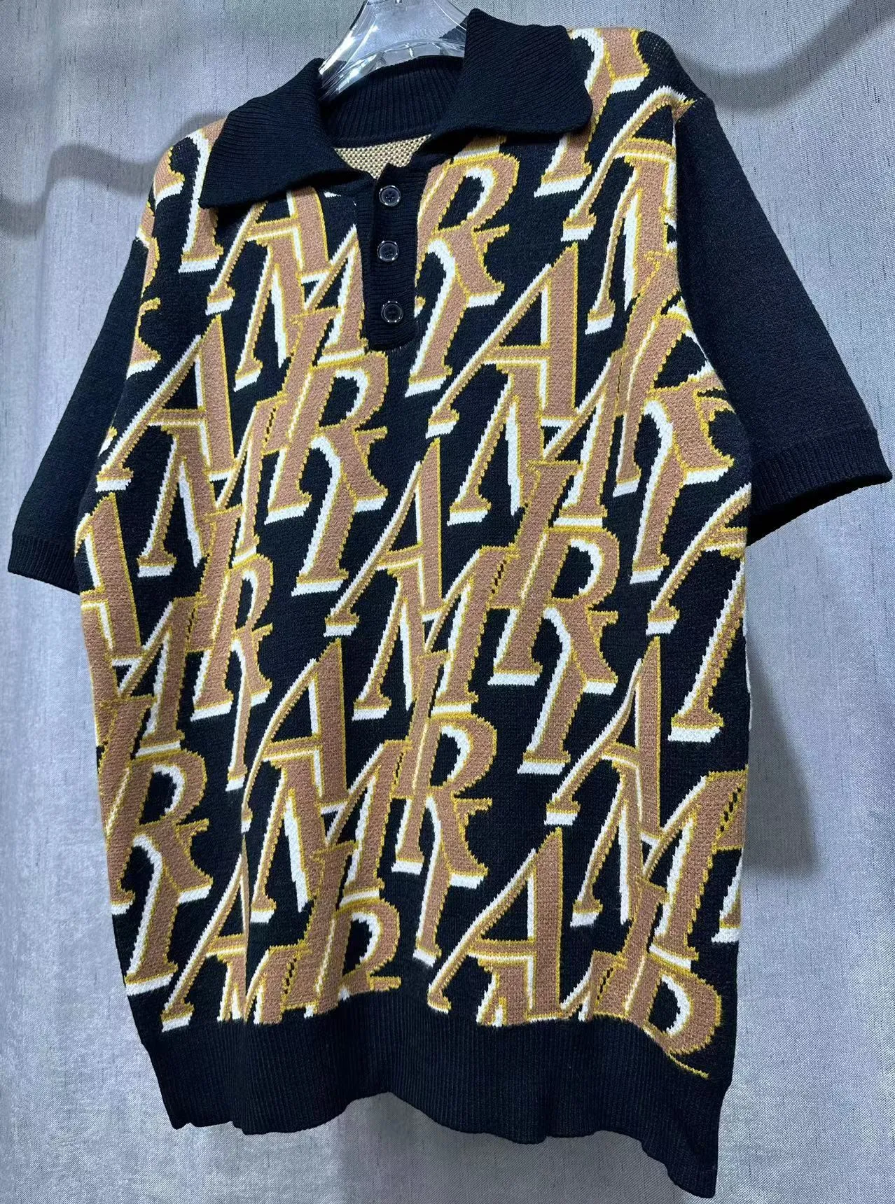 P240 🎉AMIRI new sweater short-sleeved POLO shirt, 🈵 letter 4️⃣ color jacquard craftsmanship, number: S M L XL XXL