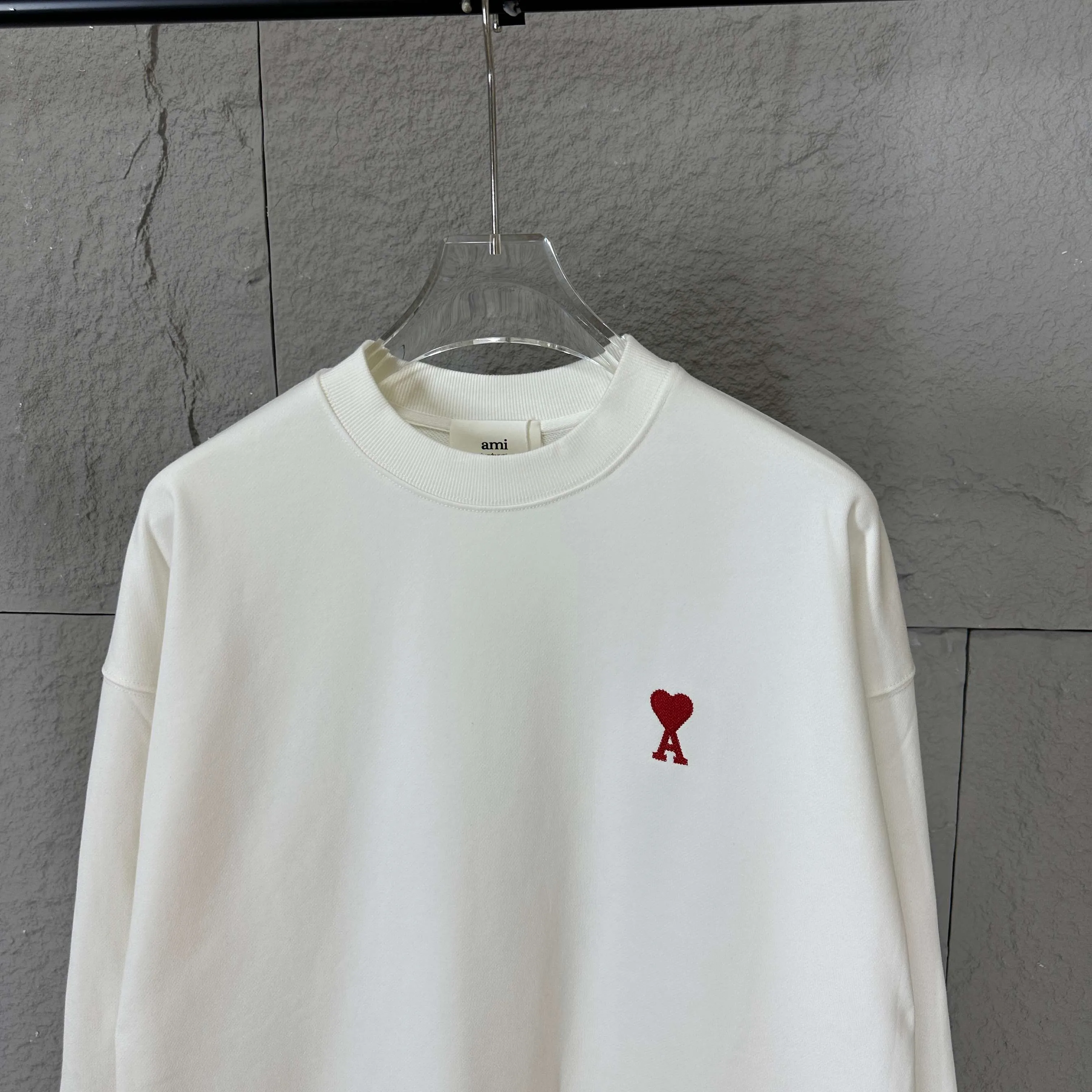🅿️250 Ami love 2025 early autumn and winter new style Classic simple embroidery three-dimensional small love letter personalized logo Customized terry fabric Long-sleeved T-shirt Uniform for men and women Color: black white Size: S (90-130 pounds) M (120-150 pounds) L (140-165 pounds) XL (160-180 pounds) XXL (180-210 pounds)