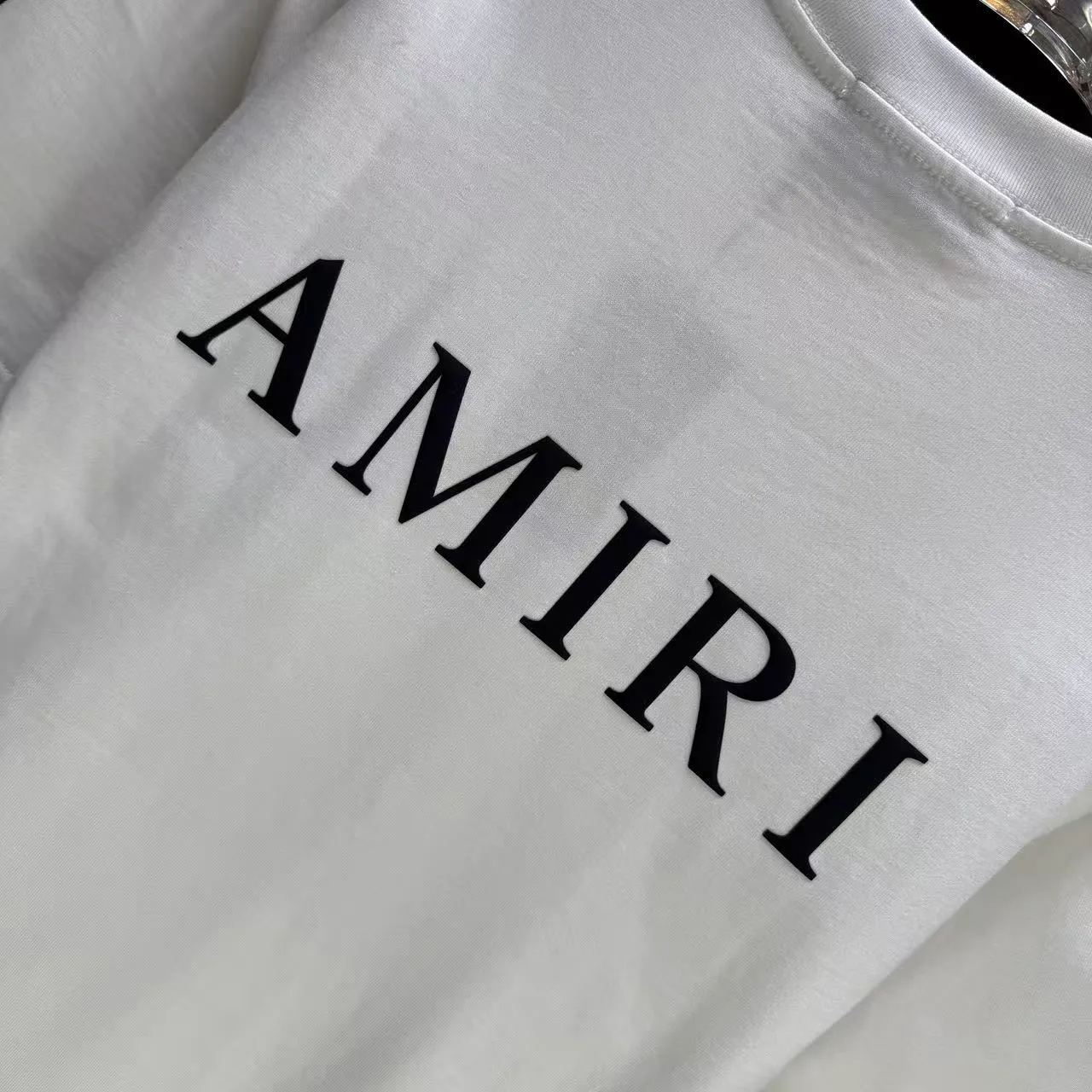 P150 AMIRI* 2025 autumn and winter new short-sleeved T-shirt Customized pure cotton letter logo three-dimensional foam Color: black white clever color dark red Size: S M L XL XXL
