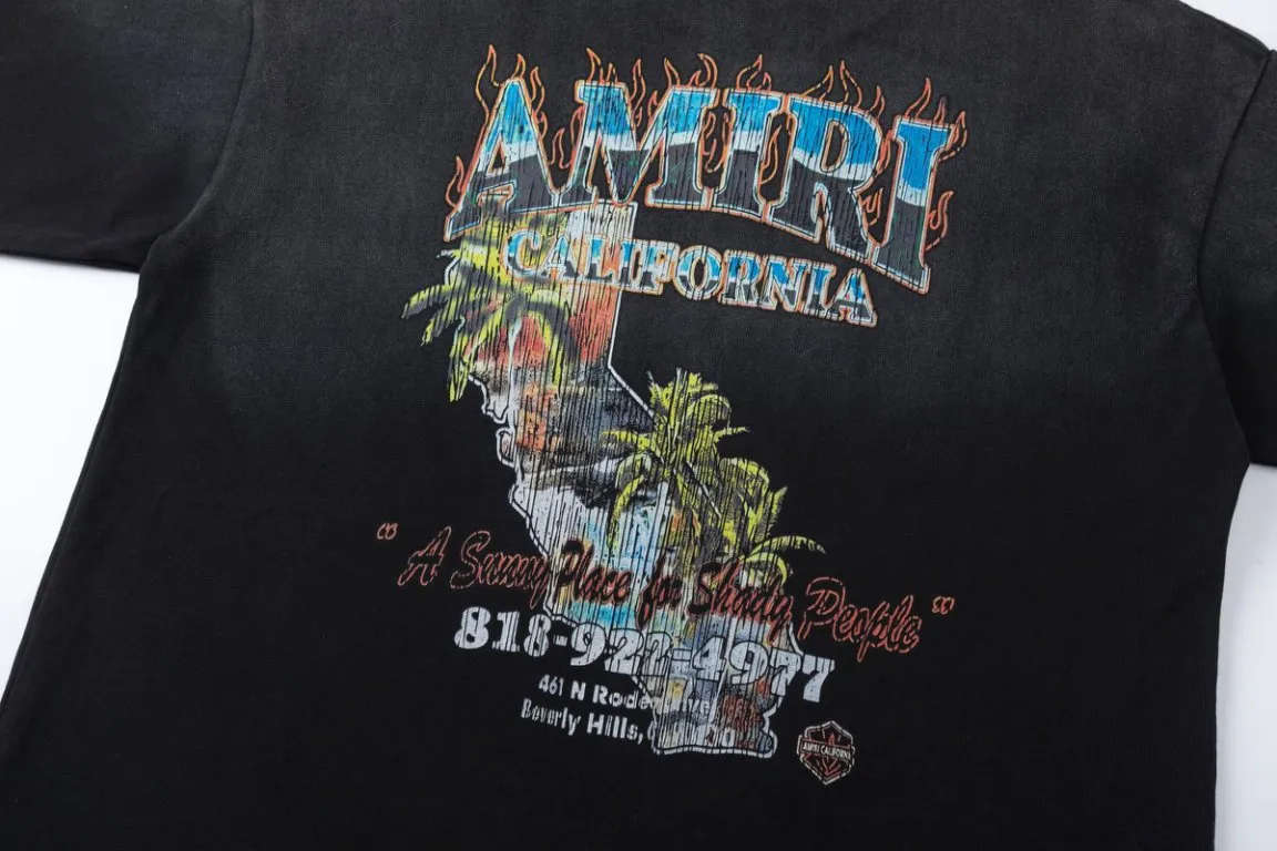 P154 8061#AMIRI digital printing flame LOGO, color: black, size; S M L XL