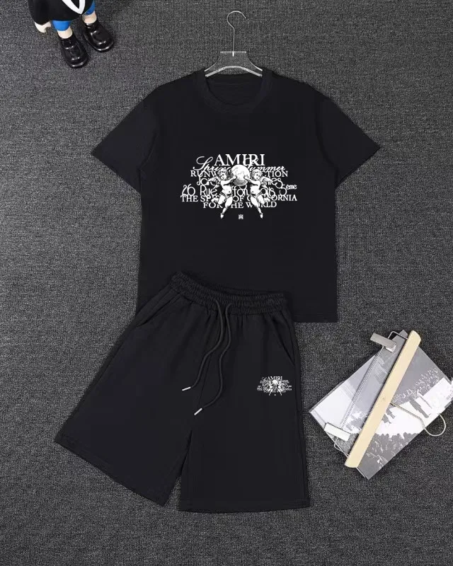 P280 AMIRI spring and summer short-sleeved suit, Xinjiang long-staple cotton short-sleeved + pure cotton terry shorts, a fusion of top elements, trendy men's fashion, unparalleled in terms of upper body comfort, it can be said to be a must-have set for summer. Size: S M L