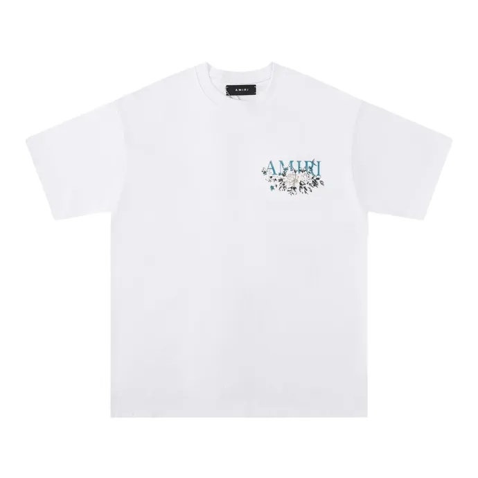 Style number: 674 P120 Fabric: 260g double yarn AMIRI 2025 spring and summer new logo round neck T-shirt high street men and women loose classic letter flower short sleeves Color: White Black Size: S M L XL