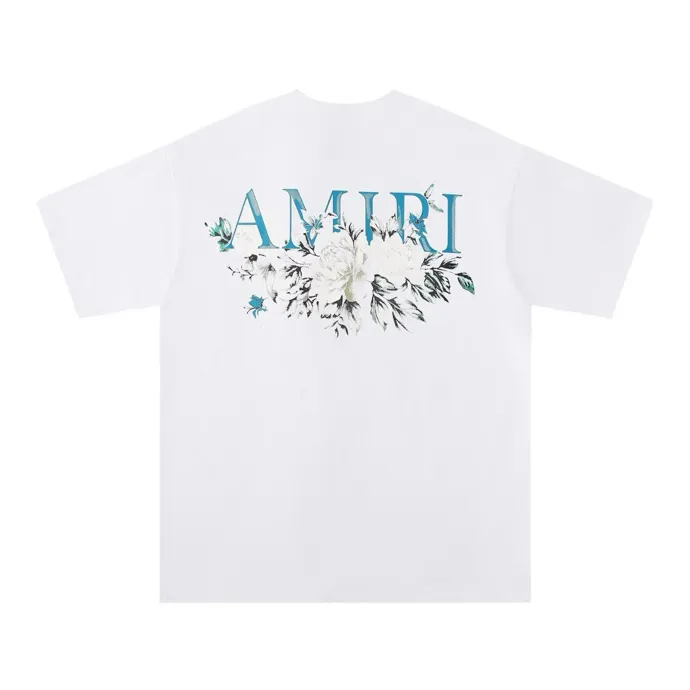 Style number: 674 P120 Fabric: 260g double yarn AMIRI 2025 spring and summer new logo round neck T-shirt high street men and women loose classic letter flower short sleeves Color: White Black Size: S M L XL