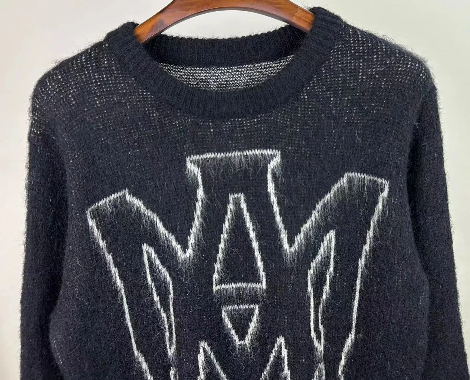 P240 🎉AMIRI new seahorse wool sweater, exclusive large logo jacquard on the front, color: gray black digital: S M L XL XXL