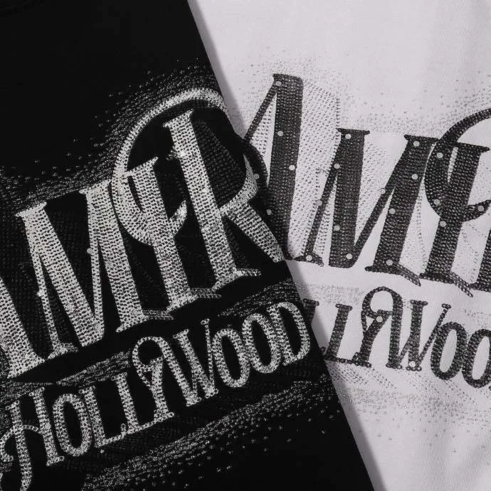 Style number: 727 P126 Fabric: 260g double yarn AMIRI 2025 spring and summer new logo round neck T-shirt high street same style for men and women loose classic lettering silver short sleeves Color: black. White Size: S M L XL