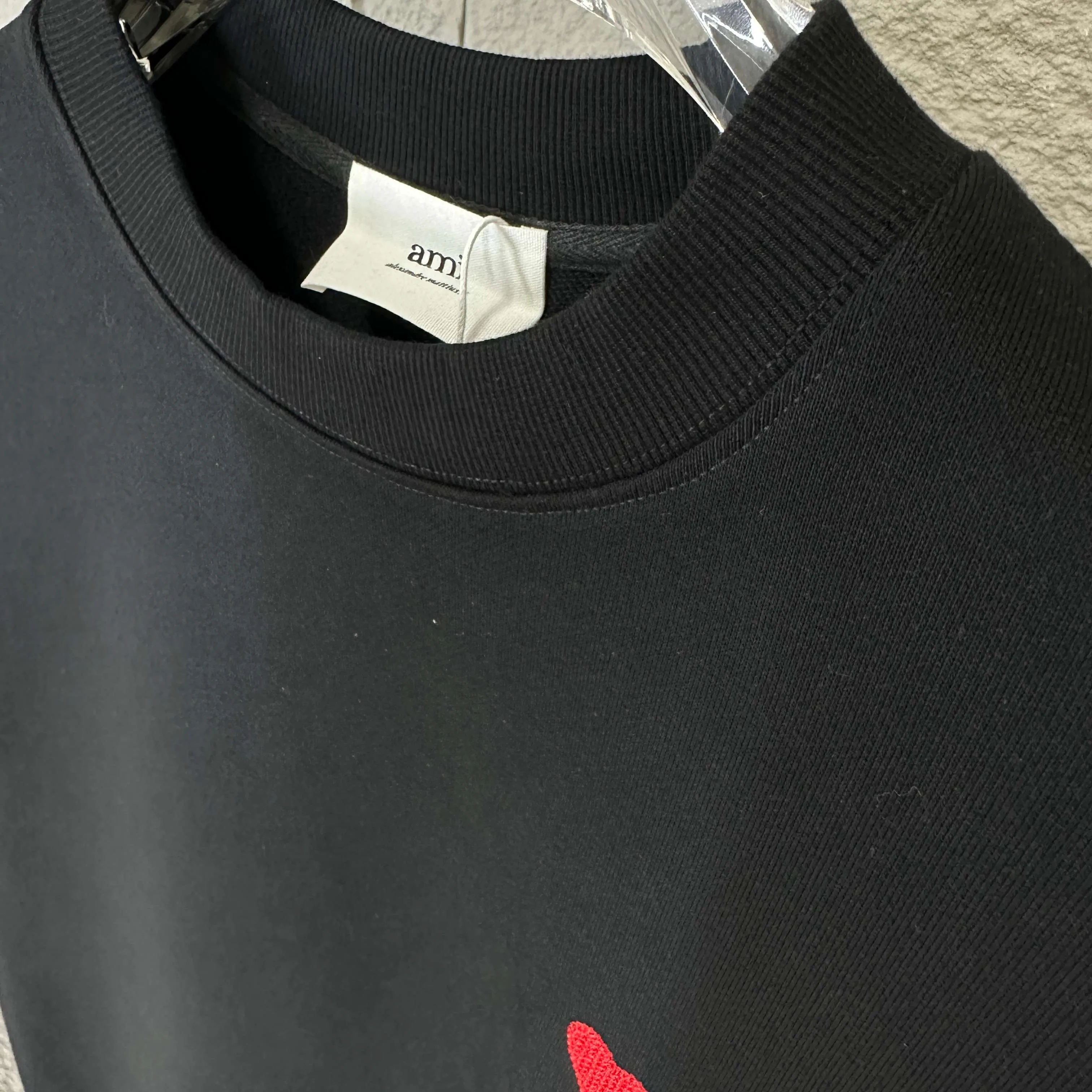 🅿️250 Ami love 2025 early autumn and winter new style Classic simple embroidery three-dimensional small love letter personalized logo Customized terry fabric Long-sleeved T-shirt Uniform for men and women Color: black white Size: S (90-130 pounds) M (120-150 pounds) L (140-165 pounds) XL (160-180 pounds) XXL (180-210 pounds)