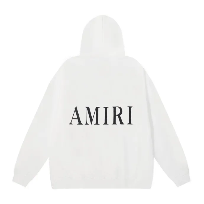 Style number: 856 P220 Fabric: 360g pure cotton terry sweatshirt AMIRI 2025 new autumn and winter logo hooded terry sweatshirt high street unisex loose classic letter jacket Color: black white Size: S M L XL