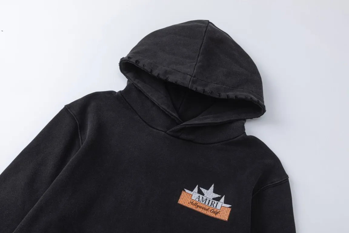 P340 7192#AMIRI star hot diamond distressed washed LOGO, color: black, size: S M L XL