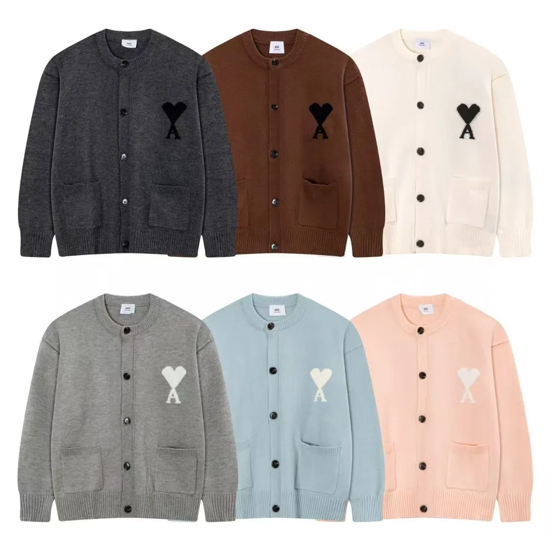A8196# AMI Paris 2025 autumn and winter new product ADC Merino love alpaca blended soft and waxy knitted cardigan round neck cloud sweater pocket jacket Oversize version for men and women Color: White Apricot Tianlan Light Pink Light Gray Dark Gray Brown Size: S-XL