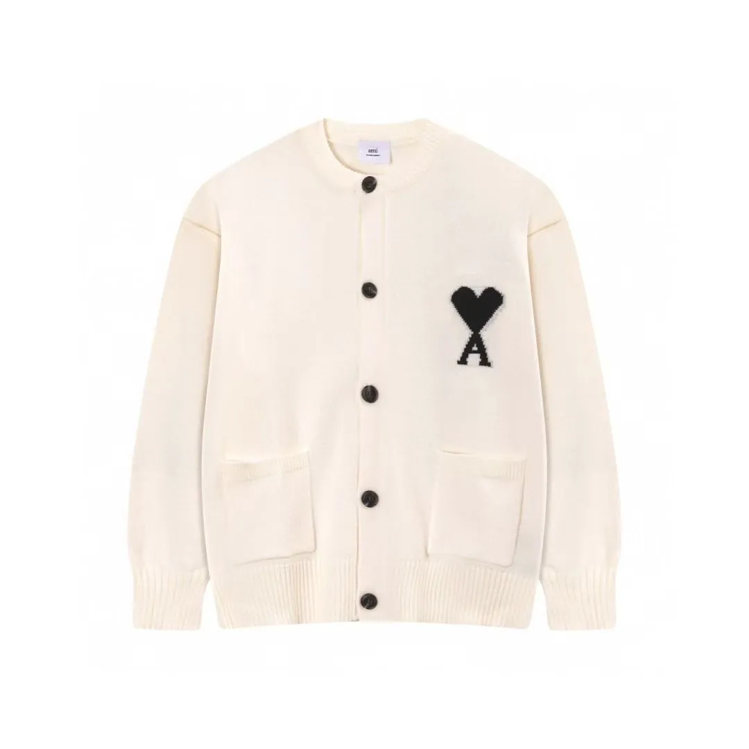 A8196# AMI Paris 2025 autumn and winter new product ADC Merino love alpaca blended soft and waxy knitted cardigan round neck cloud sweater pocket jacket Oversize version for men and women Color: White Apricot Tianlan Light Pink Light Gray Dark Gray Brown Size: S-XL