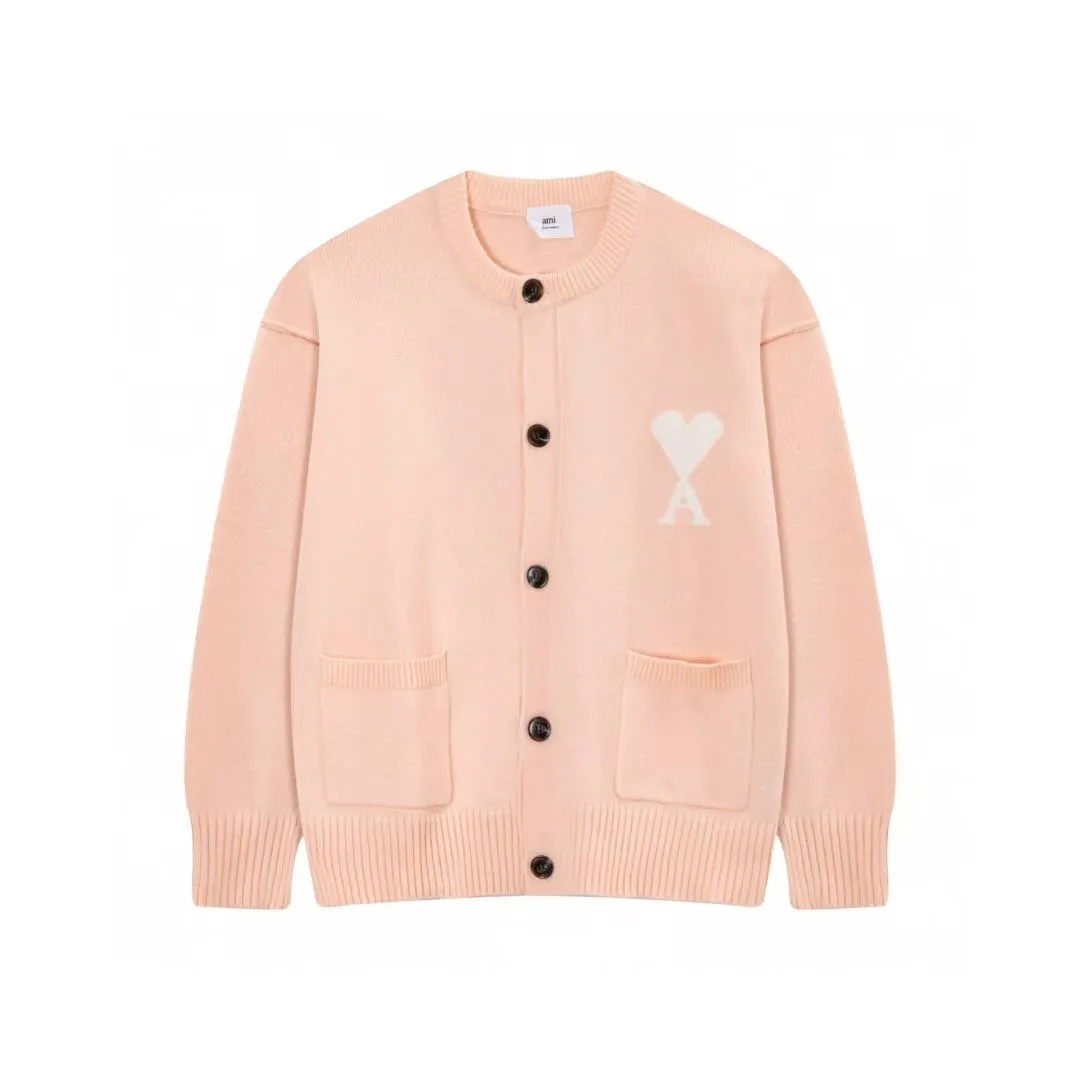 A8196# AMI Paris 2025 autumn and winter new product ADC Merino love alpaca blended soft and waxy knitted cardigan round neck cloud sweater pocket jacket Oversize version for men and women Color: White Apricot Tianlan Light Pink Light Gray Dark Gray Brown Size: S-XL