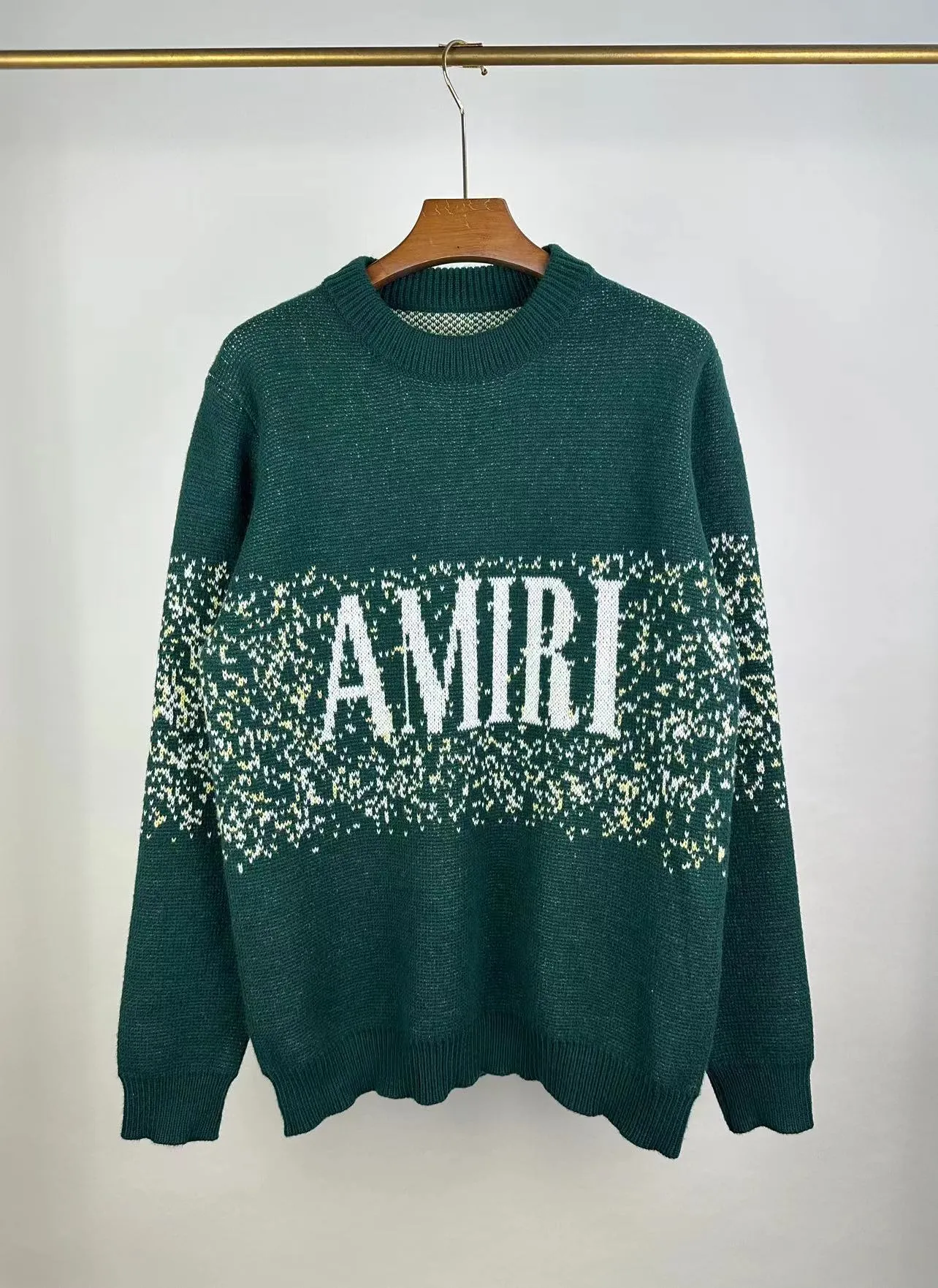 P250 🎉AMIRI new autumn and winter sweater classic logo jacquard on the front Color: Black Sky Blue Grass Green Size: S M L XL XXL
