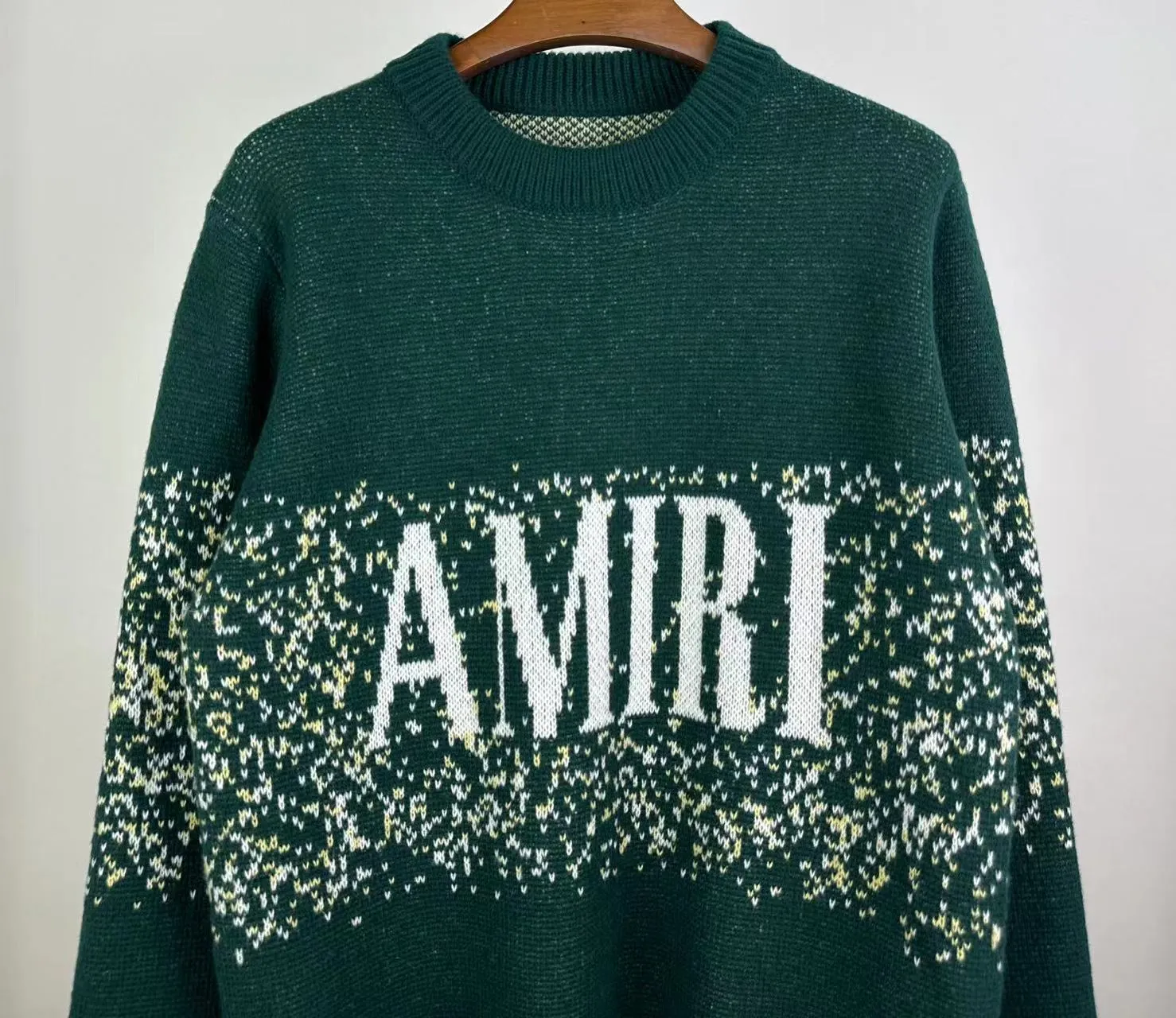 P250 🎉AMIRI new autumn and winter sweater classic logo jacquard on the front Color: Black Sky Blue Grass Green Size: S M L XL XXL