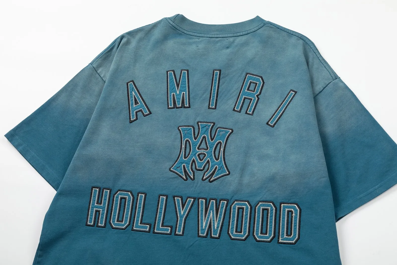 8015#P170amiri washed patch with embroidered logo, made of 300g fabric, color: black, lake blue. Size: S M L XL