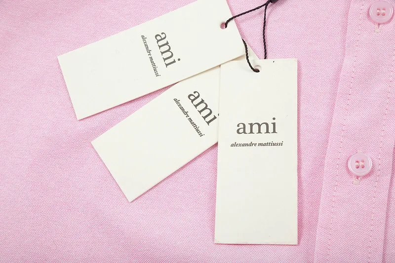 AMI Paris classic autumn red small heart embroidery on the chest, casual cotton solid color short-sleeved Oxford shirt, original custom-made 180g pure cotton fabric, loose off-shoulder version, same style for men and women. Color: brown, Baolan Tianlan, green, yellow, gray, white, pink, size: S-XL