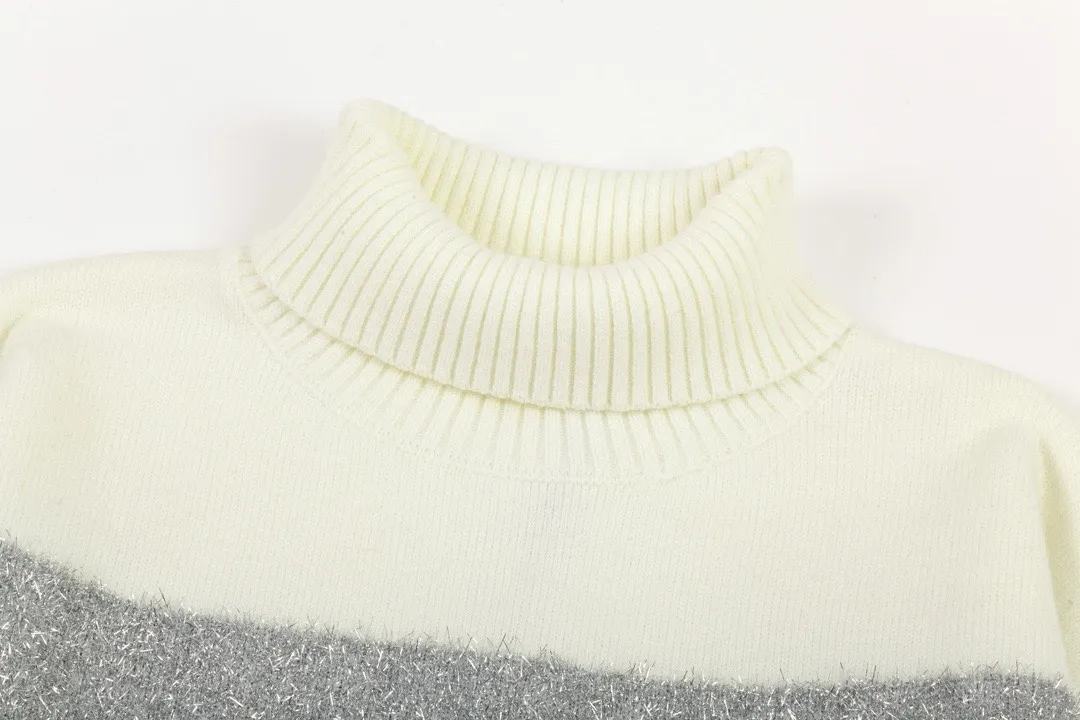 P200 A8150# [Christmas Capsule Series] AMI Paris 2024 new autumn and winter high-neck striped alpaca blend soft and waxy feel knitted crew neck sweater Oversize version for men and women Color: off-white Size: S-XL