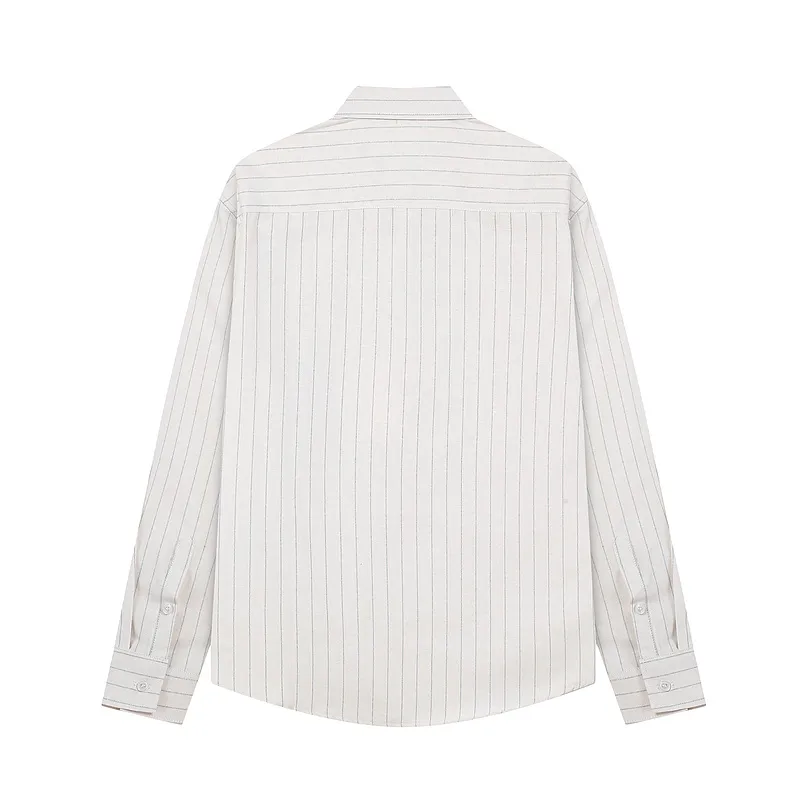 AMI Paris classic autumn red love heart embroidered on the chest, casual cotton large striped long-sleeved Oxford shirt, original custom-made 180g pure cotton fabric, loose off-shoulder version, same style for men and women, color: black and white, blue and white, size: S-XL