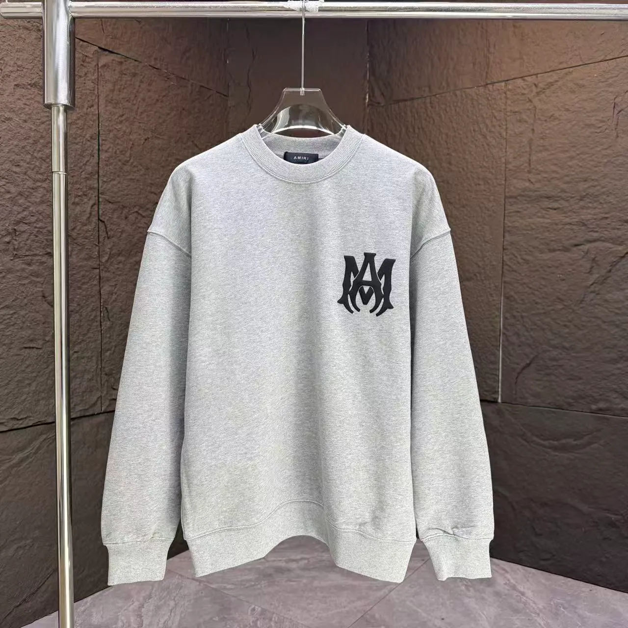 P210 AMIRI* 2025 autumn and winter new round neck sweatshirt 400g terry cotton letter logo three-dimensional foam Color: Black White Gray Dark Blue Size: S M L XL XXL