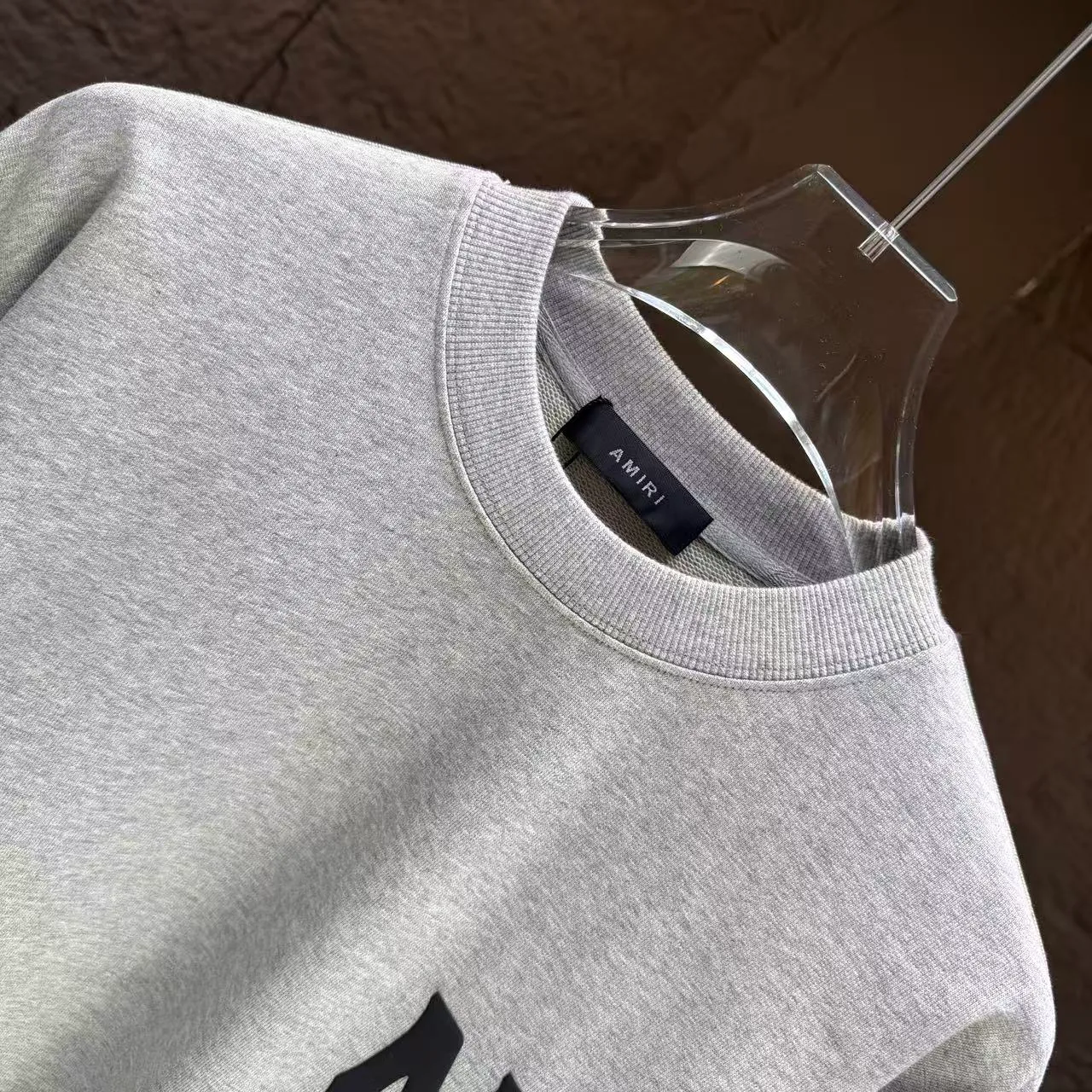 P210 AMIRI* 2025 autumn and winter new round neck sweatshirt 400g terry cotton letter logo three-dimensional foam Color: Black White Gray Dark Blue Size: S M L XL XXL
