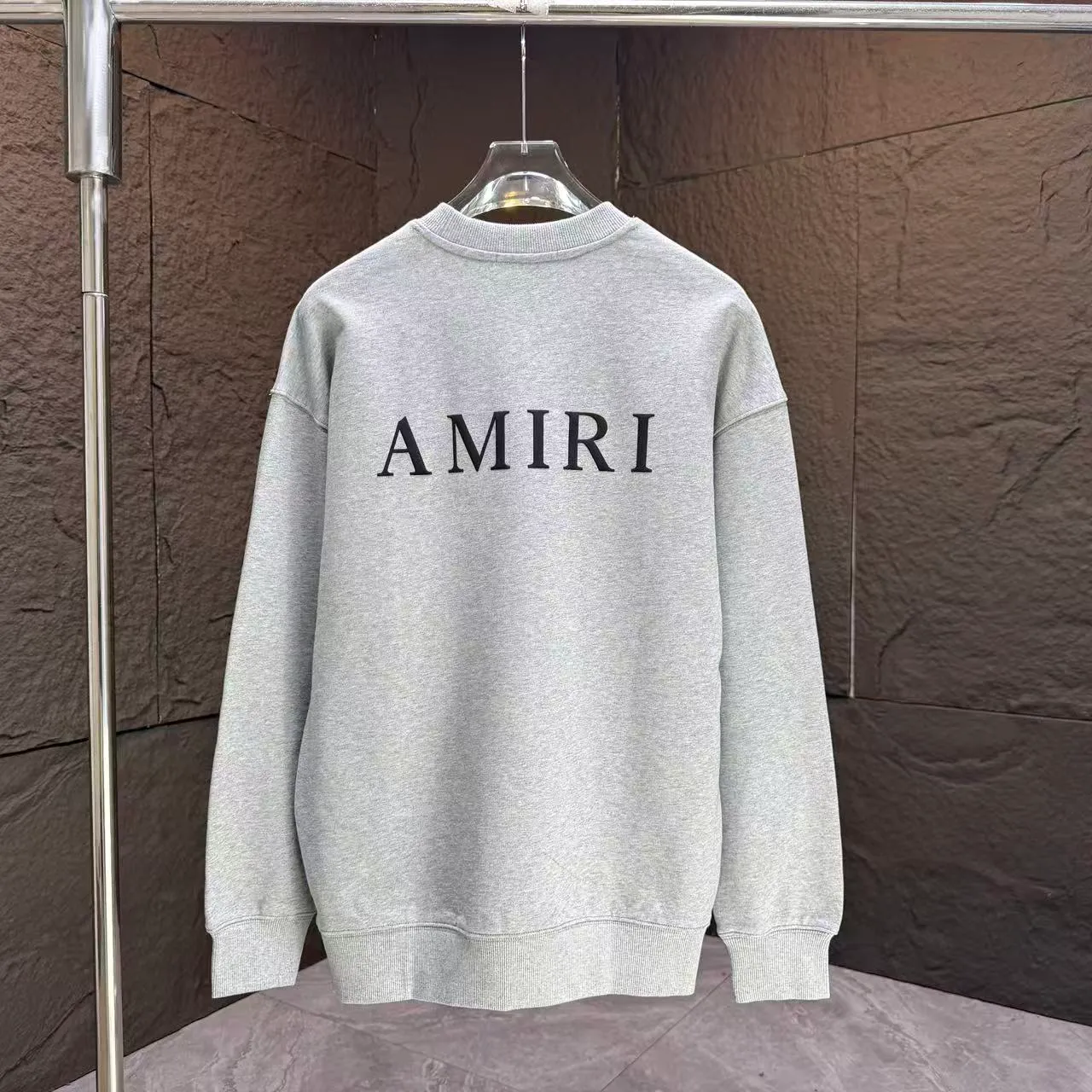 P210 AMIRI* 2025 autumn and winter new round neck sweatshirt 400g terry cotton letter logo three-dimensional foam Color: Black White Gray Dark Blue Size: S M L XL XXL