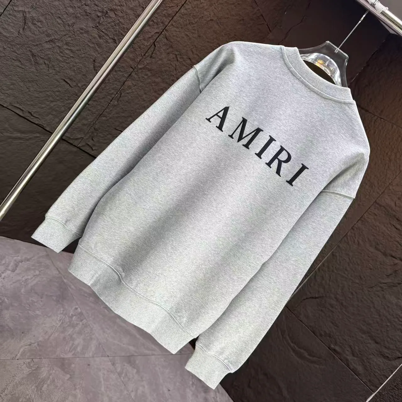 P210 AMIRI* 2025 autumn and winter new round neck sweatshirt 400g terry cotton letter logo three-dimensional foam Color: Black White Gray Dark Blue Size: S M L XL XXL
