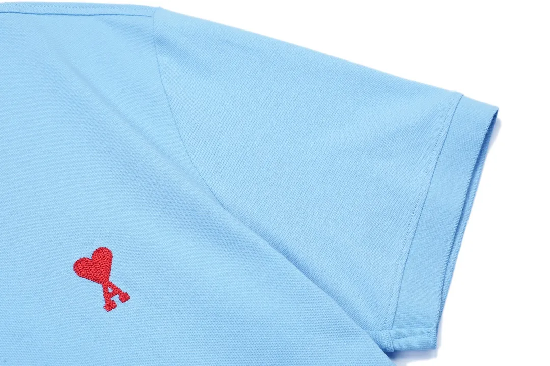 🅿️190 ami 2025 new love embroidered logo couple style casual polo shirt ·Customized pique cotton fabric ·Imported Tajima machine embroidery technology ·Collar label, hangtag, main mark and three labels complete Color: sky blue Size: M-XXXL