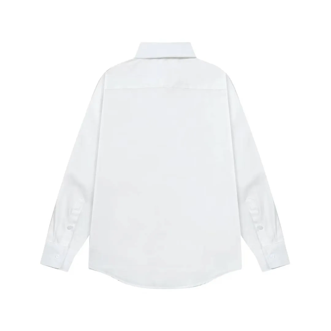 2219# AMI Paris 2025 Autumn and Winter Black classic small love embroidery on the chest Casual cotton solid color long-sleeved Oxford shirt Original custom-made 180g pure cotton fabric Regular version Same style for men and women Color: White Blue Size: S-XL
