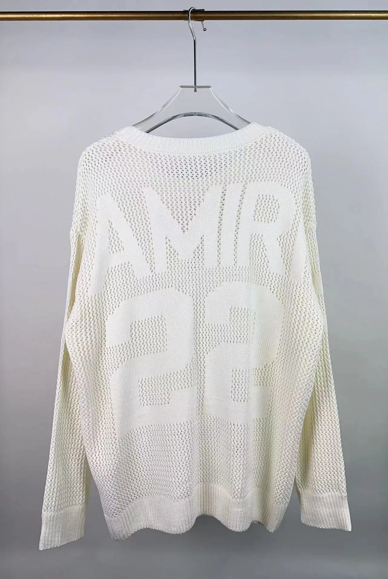 P260 AMIRI new sweater, front and back logo jacquard, 🈵 body hollowed out with heavy craftsmanship, color: black, pearl white, size: S M L XL XXL