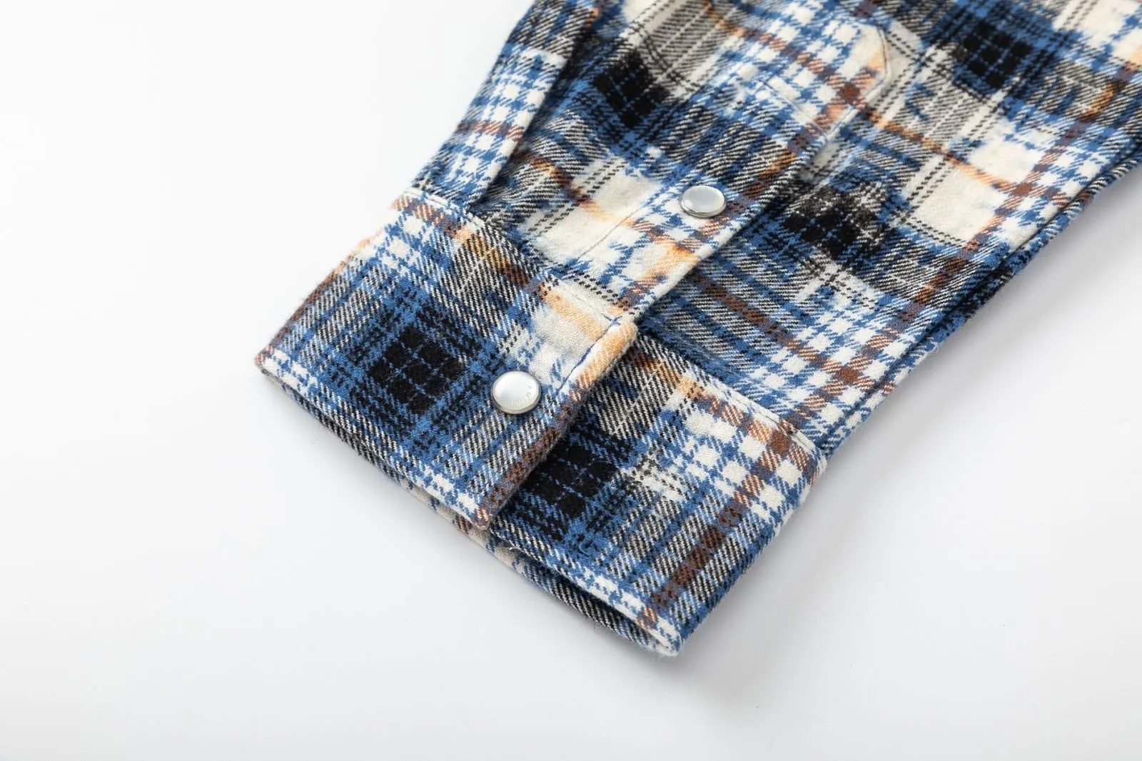 7097-1#P300AMIRI hardware logo, casual plaid shirt with acid splash raw edge technology, color: blue, size: S M L XL