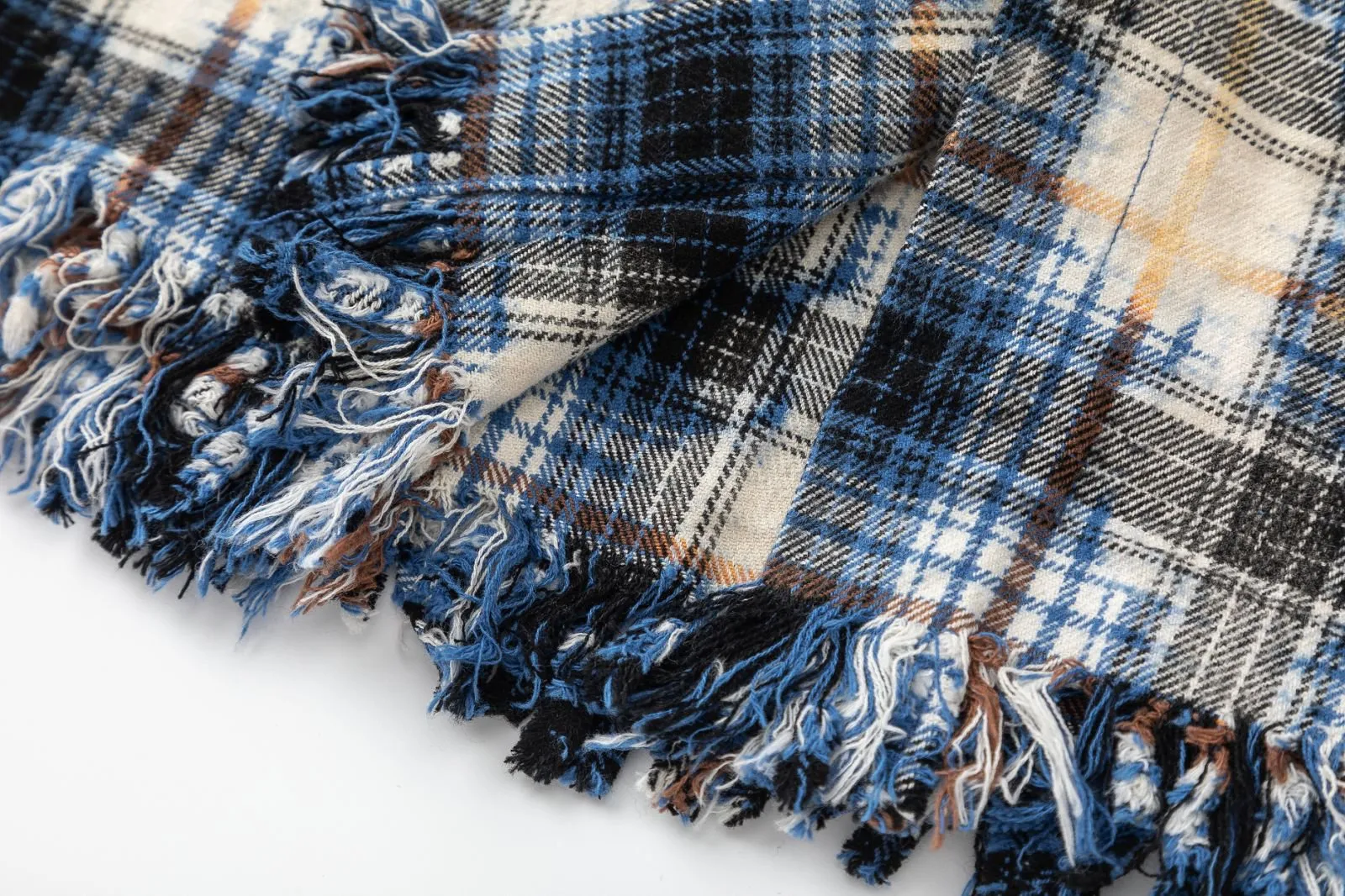 7097-1#P300AMIRI hardware logo, casual plaid shirt with acid splash raw edge technology, color: blue, size: S M L XL