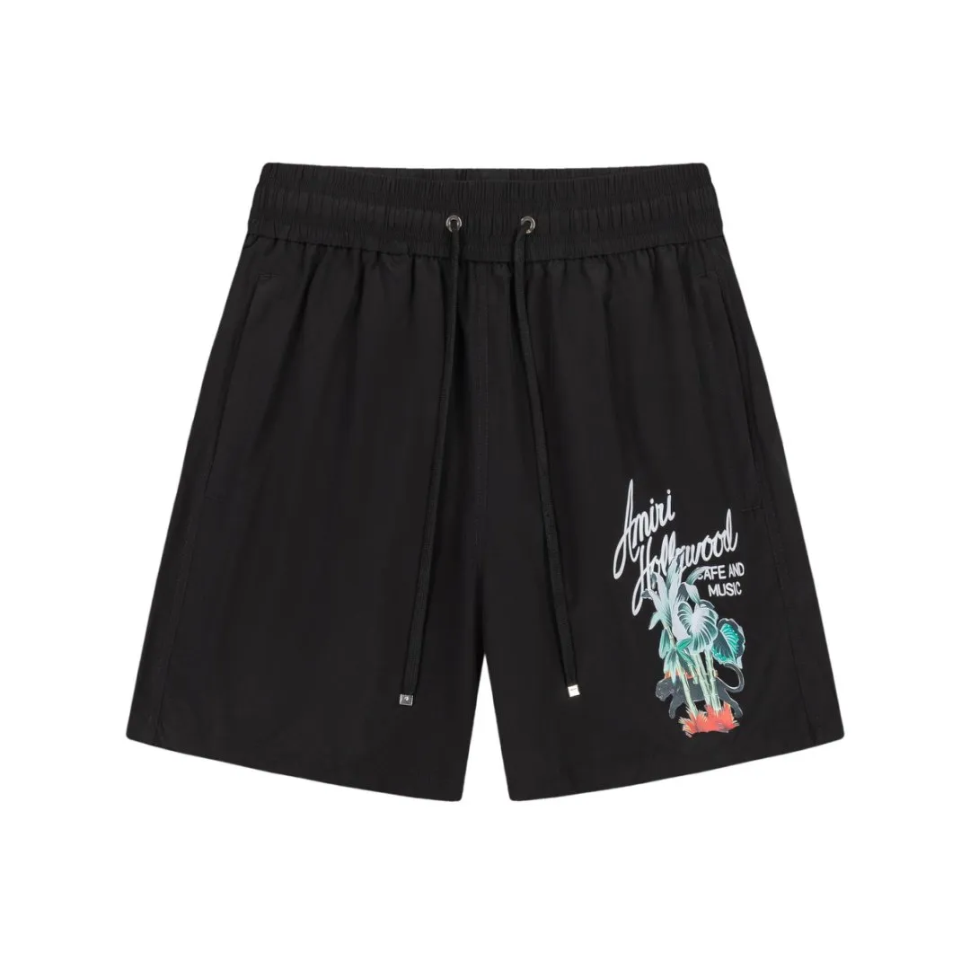 DK017#P230, AMIRI digital printing, cool and skin-friendly casual sports beach pants, color: black, size: S M L XL
