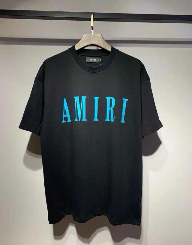 Model 661 P114 AMIRI real shot, black printed with blue letters, hanging S. M. L. XL