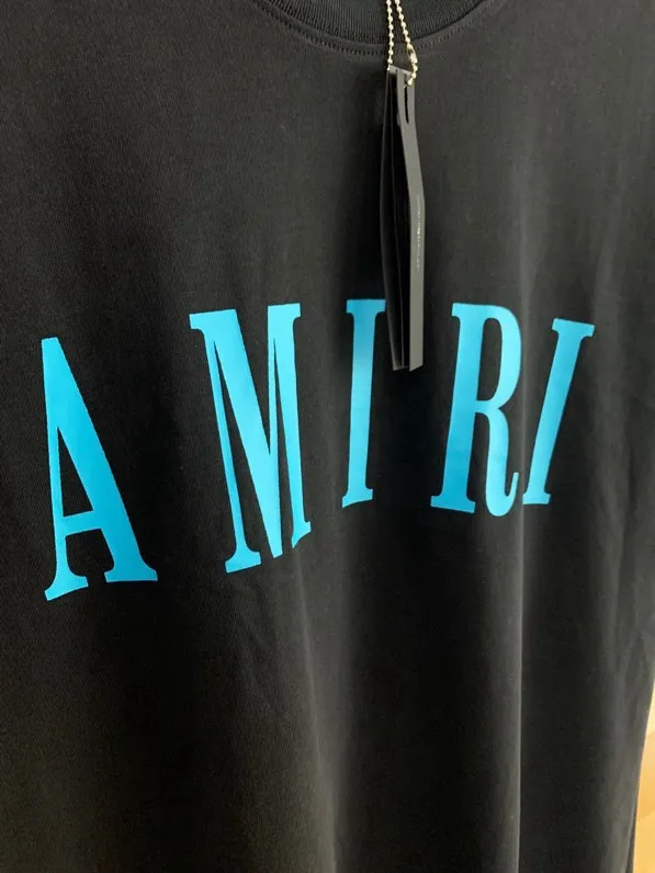 Model 661 P114 AMIRI real shot, black printed with blue letters, hanging S. M. L. XL