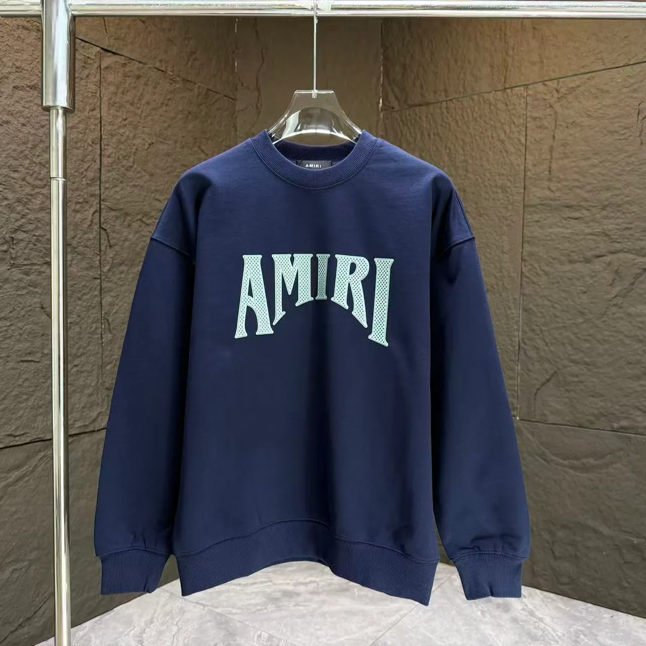 P210 AMIRI* 2025 autumn and winter new round neck sweatshirt 400g terry cotton letter logo lettering film thick plate glue Color: black white blue purple code number: S M L XL XXL