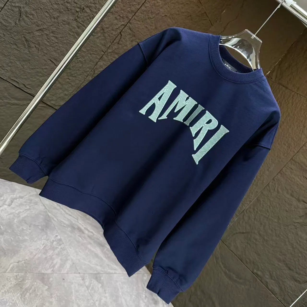 P210 AMIRI* 2025 autumn and winter new round neck sweatshirt 400g terry cotton letter logo lettering film thick plate glue Color: black white blue purple code number: S M L XL XXL