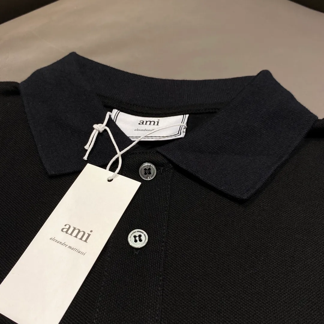 🅿️250 AMI Amy 24AW Heart♥️A small love logo embroidery, Japanese three-dimensional embroidery, spring and autumn long-sleeved super handsome POLO shirt, same style for men and women smlxl
