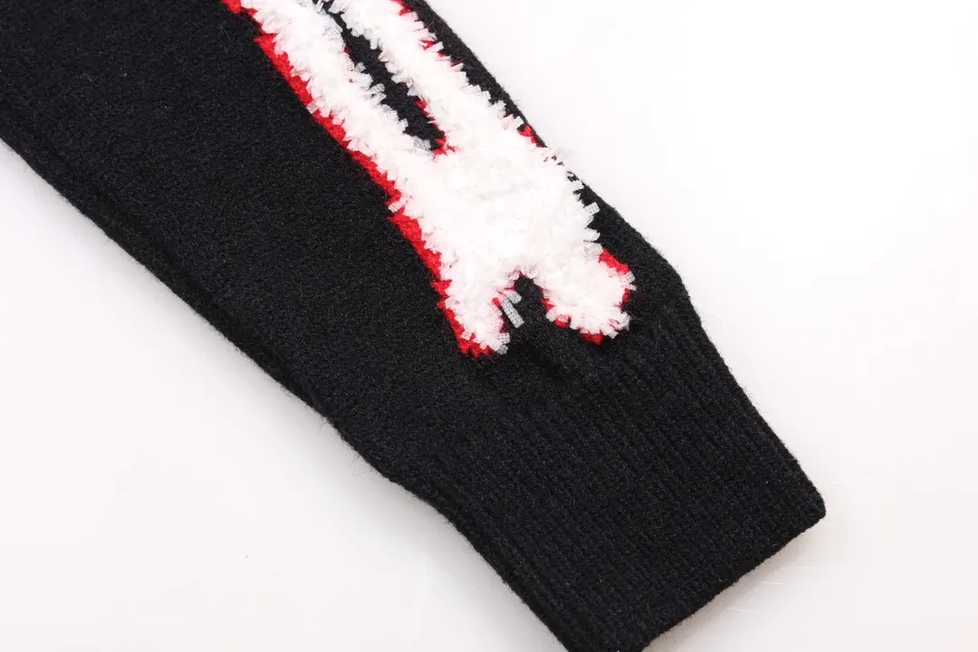 P340 AMIRI new letter logo jacquard, tassels damaged hole hooded sweater Color: apricot gray red black Size: S M L XL XXL