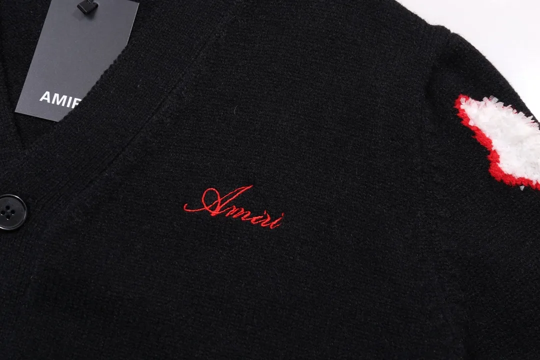 P340 AMIRI new letter logo jacquard, tassels damaged hole hooded sweater Color: apricot gray red black Size: S M L XL XXL