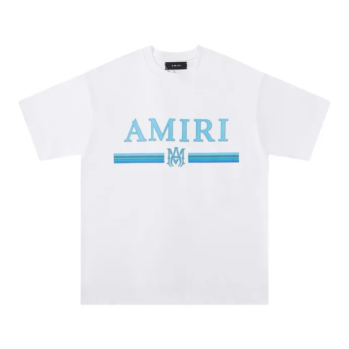 Style number: 687 P120 Fabric: 260g double yarn AMIRI 2025 spring and summer new logo round neck T-shirt high street unisex style loose classic letter short sleeves Color: White Black Size: S M L XL