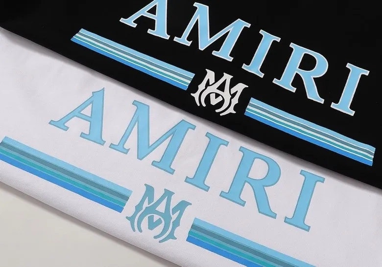 Style number: 687 P120 Fabric: 260g double yarn AMIRI 2025 spring and summer new logo round neck T-shirt high street unisex style loose classic letter short sleeves Color: White Black Size: S M L XL